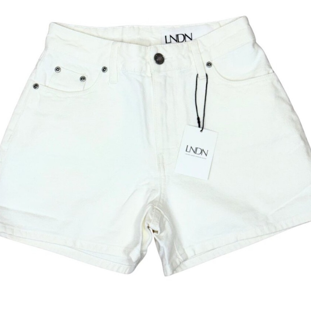 LNDN Women’s White/Natural High‎ Rise Denim Shorts Size
